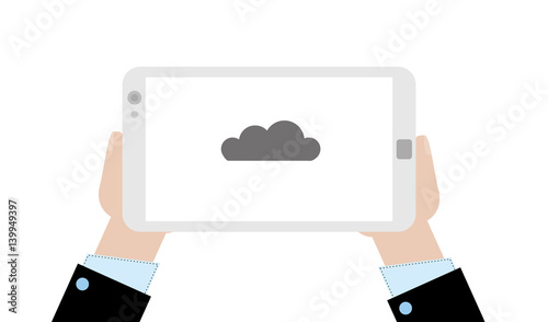 Person zeigt - Cloud - Datenschutz - Wetter - Smartphone