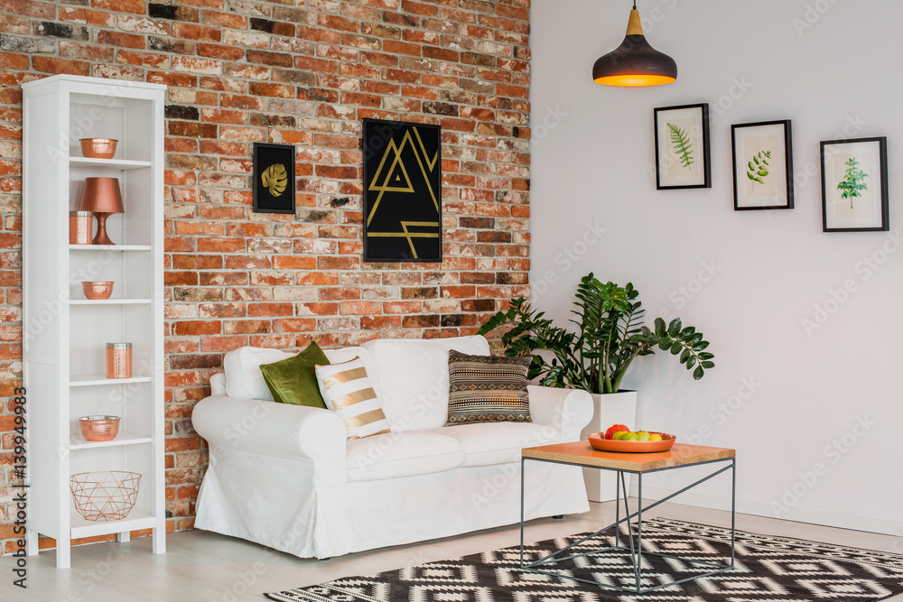 Fototapeta premium Simple room with white furniture