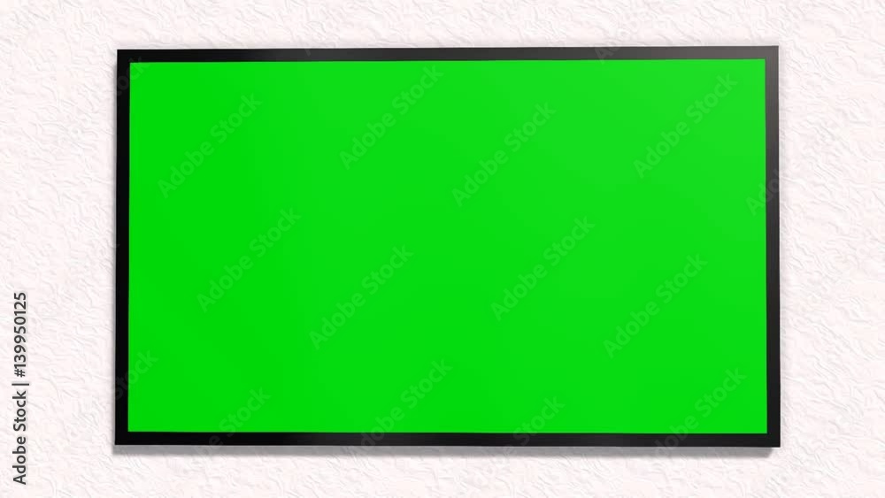TV with green screen is switched on with remote control TV with green screen is switched on with remote control