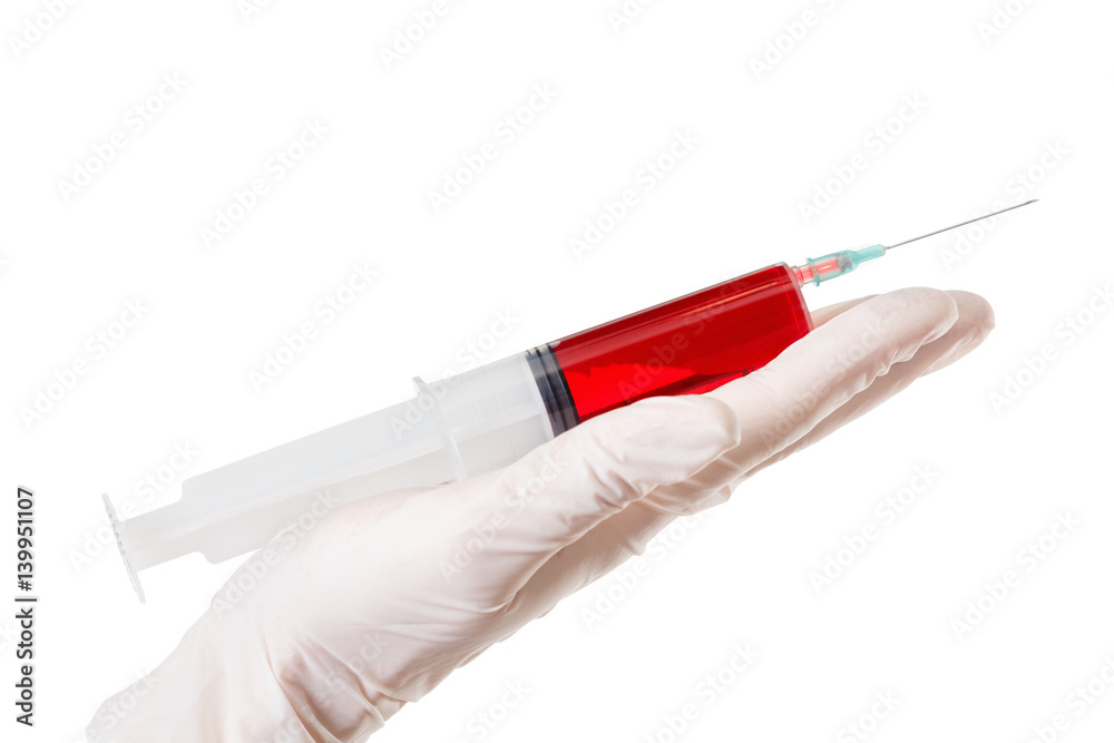 Doctor hand with medical syringe, ready for injection isolated on white Doctor hand with medical syringe, ready for injection isolated on white