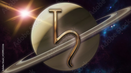 Saturn zodiac horoscope symbol and planet. 3D rendering