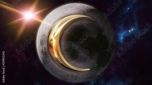 Moon zodiac horoscope symbol and planet. 3D rendering