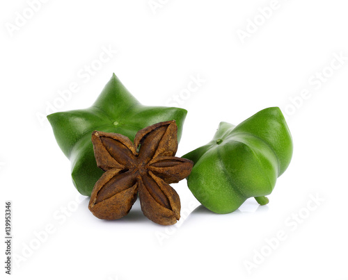 Plukenetia volubilis, sacha inchi, sacha peanut on white background.