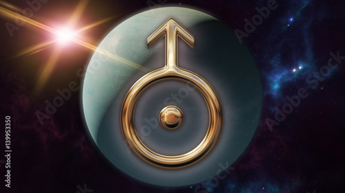 Fotografie, Obraz Uranus zodiac horoscope symbol and planet. 3D rendering