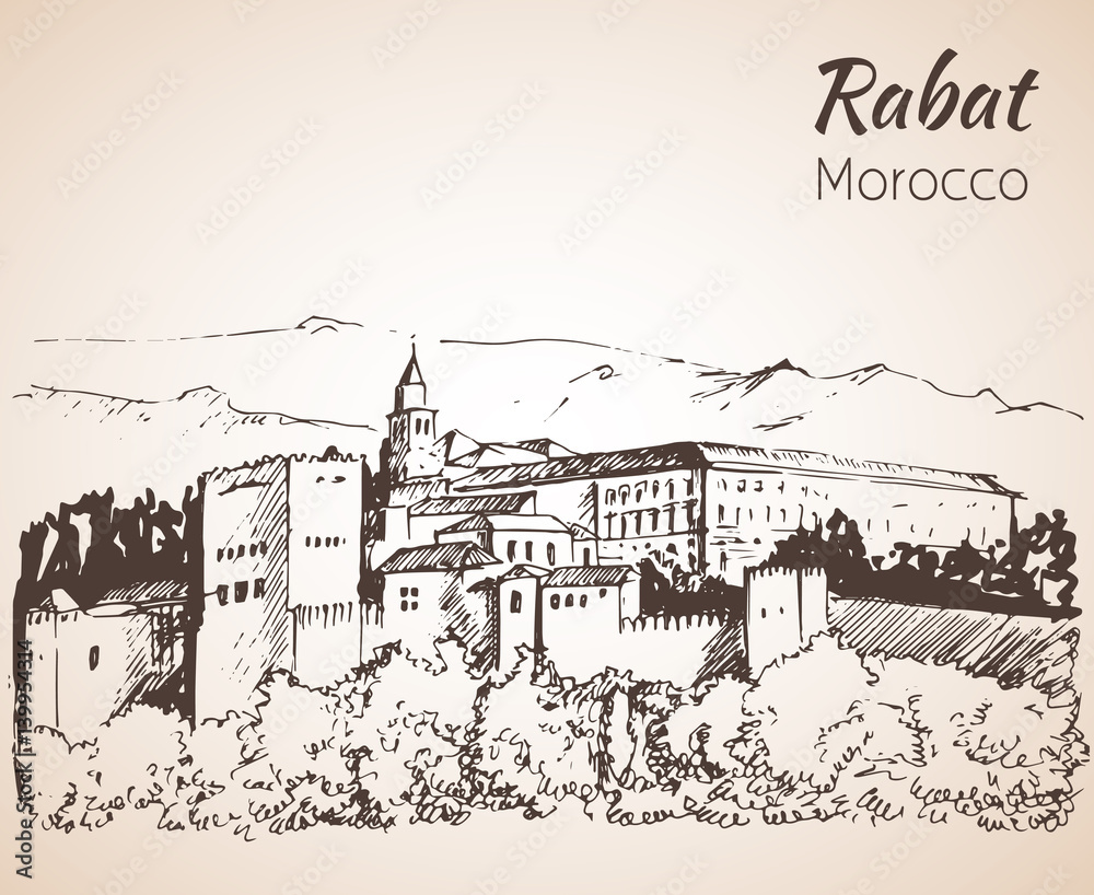 Rabat city. Morocco. Sketch.