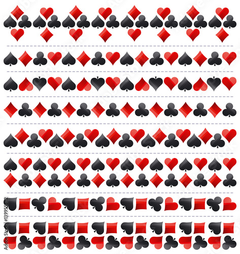 Gambling poker border with red and black symbols, vector illustration. Ideal for printing onto fabric and paper or scrap booking