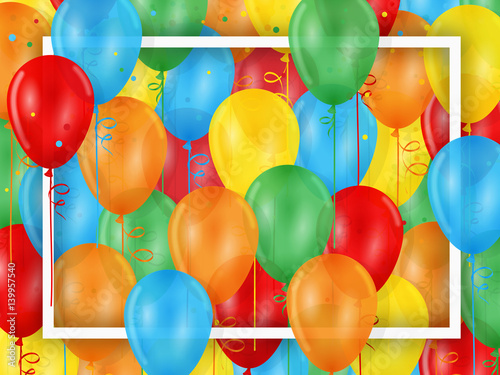 Blank card with frame, balloons and streamers