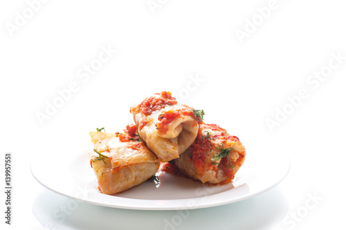 Stuffed cabbage rolls with rice and meat