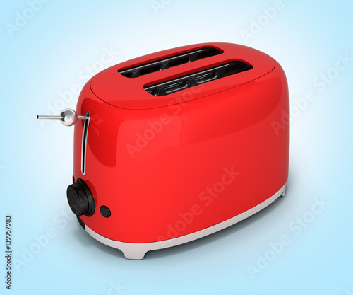 Red retro toaster on blue gradient background 3d