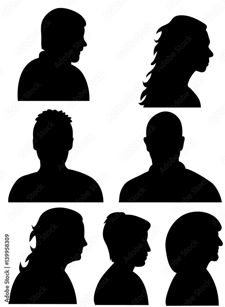  isolated silhouette portrait, collection, male and female