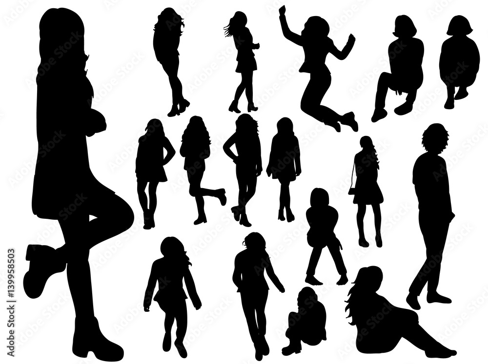 isolated silhouette teen girl collection Stock Vector | Adobe Stock