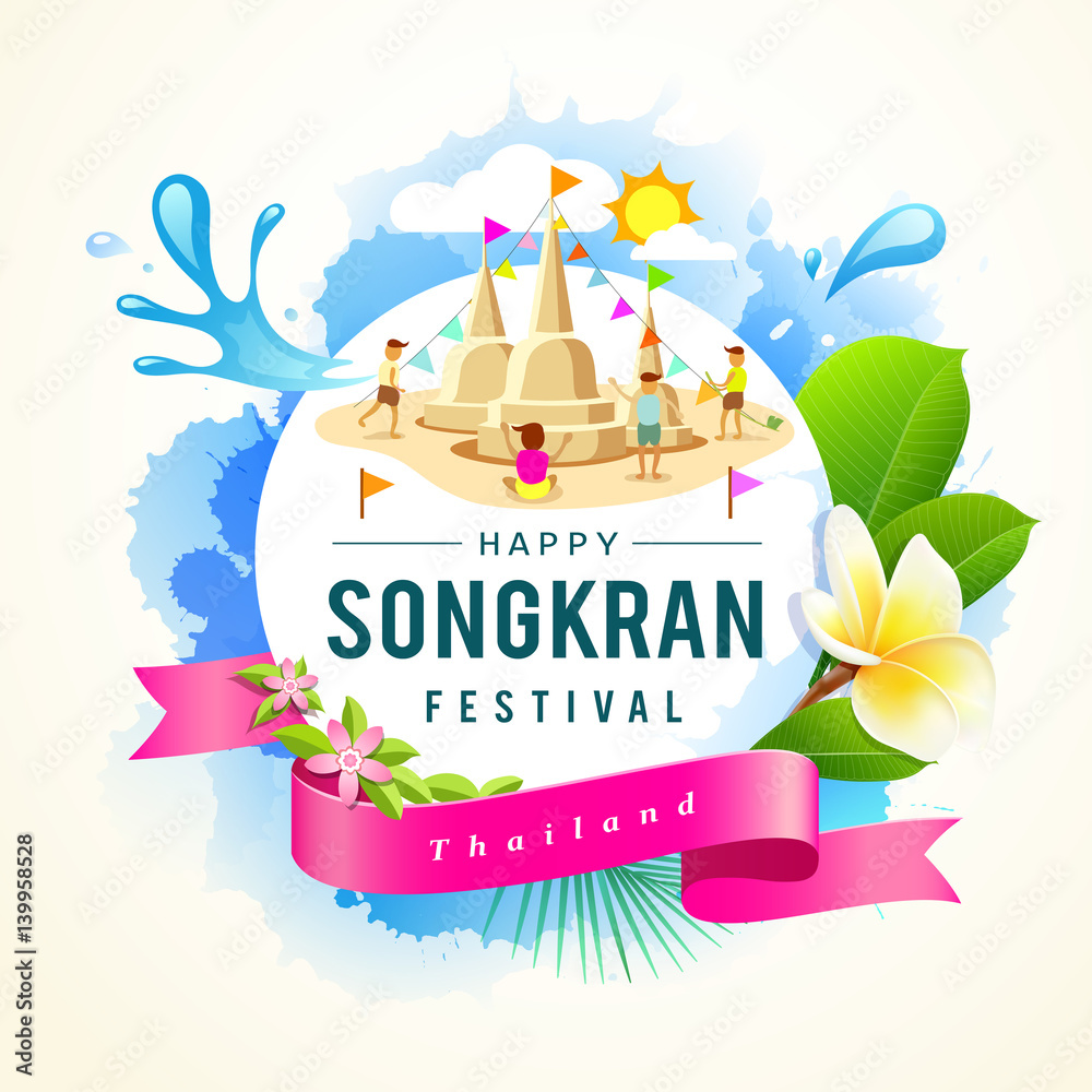 Obraz premium Songkran Festival summer of Thailand design background, vector illustration