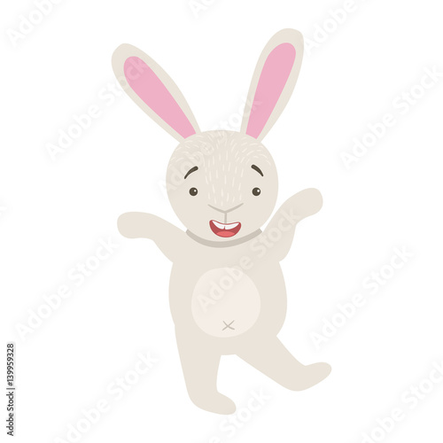 Bunny Cute Toy Animal With Detailed Elements Part Of Fauna Collection Of Childish Vector Stickers
