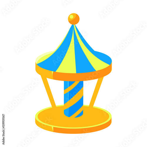 Blue And Yello Merry-Go-Round, Fairy Tale Candy Land Fair Landscaping Element In Childish Colorful Design Isolated Object