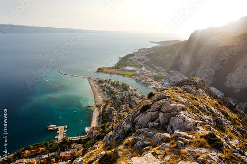 Top view from the fortress Stari Grad of the city of Omis, Croatia. photo