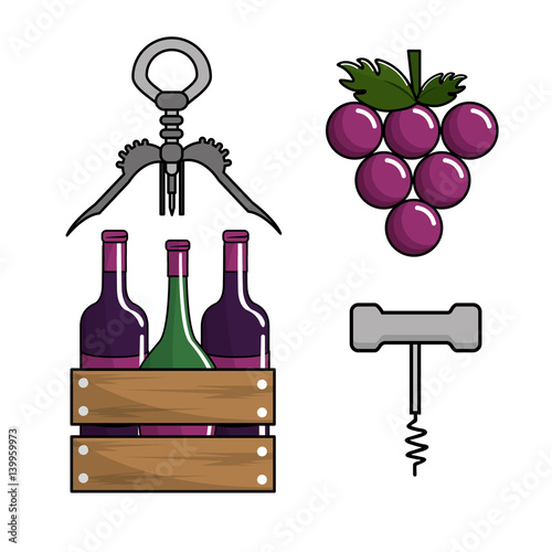 bottles of wine, grape and take out cork
