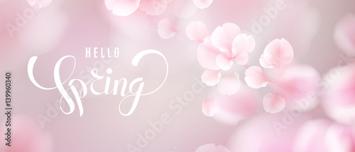 Pink sakura petals falling background