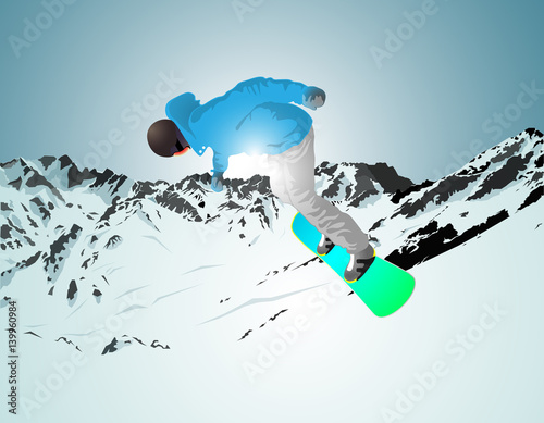 Snowboarder and mountain.