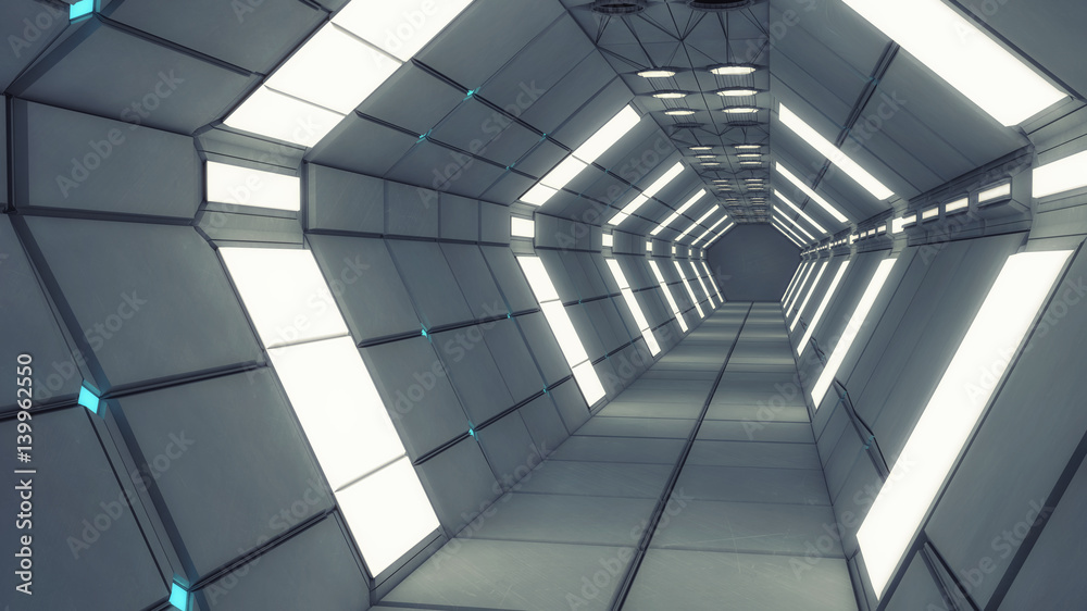 Fototapeta Futurystyczny korytarz 3D z globalnym oświetleniem