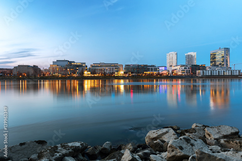 Bratilava bussines center and eurovea shopping mall at evening