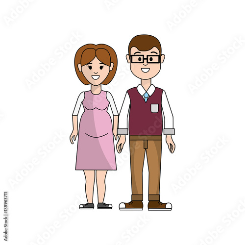 couple, man with glasses and woman pregnant