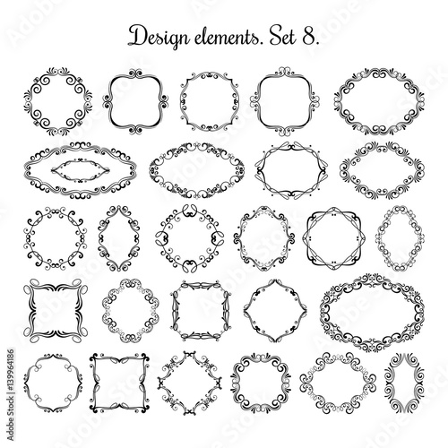 Vintage floral victorian frames. Vector medieval style flourish round and border for wedding cards design collection