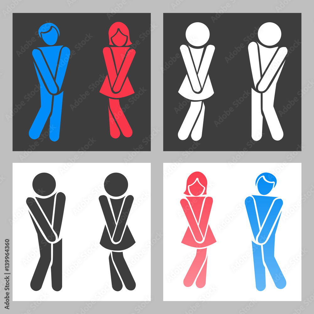 WC sign. Vector funny boy and girl toilet icons or female male bathroom symbols WC sign. Vector funny boy and girl toilet icons or female male bathroom symbols