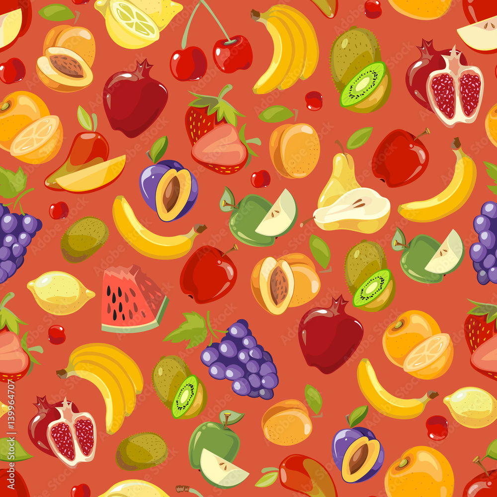 Scattered fruits summer vector seamless pattern Scattered fruits summer vector seamless pattern