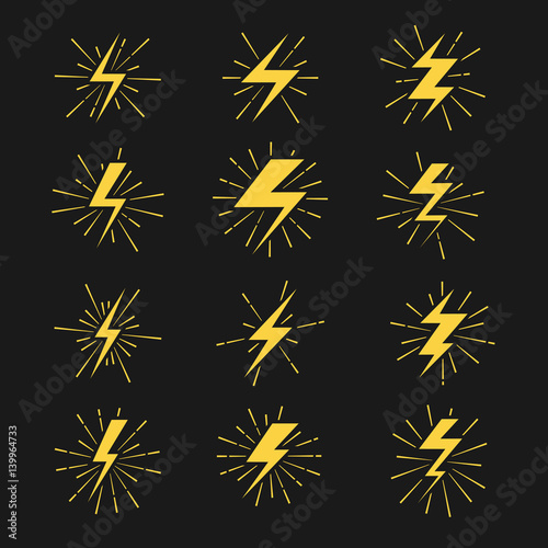 Lightning bolts vector icons set