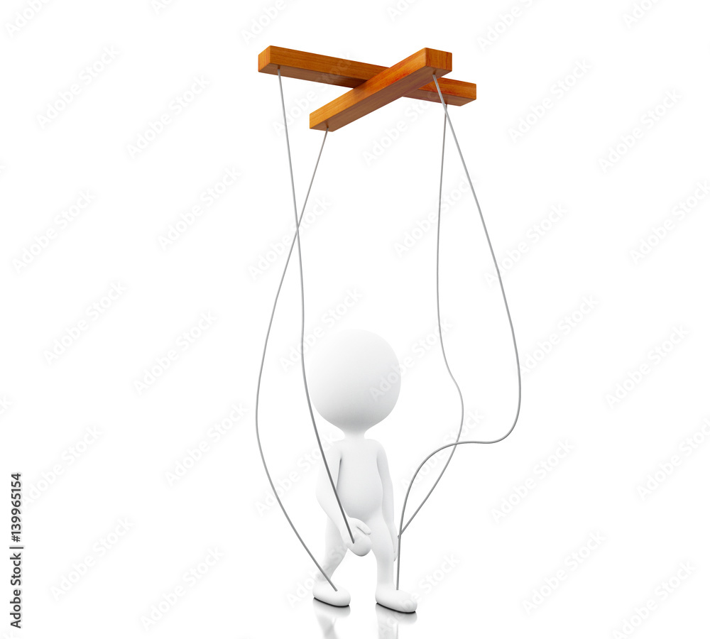 3d White person manipulated by strings 3d White person manipulated by strings
