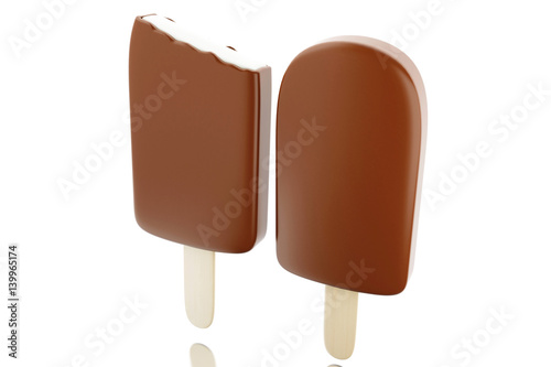 3d Set of chocolate popsicles filled with cream