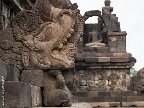 Принти на полотні Detail of Carving at Borobudur Temple in Indonesia
