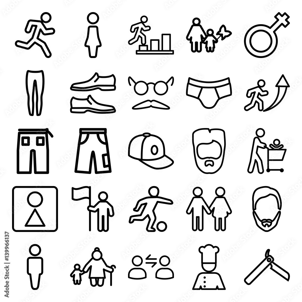 Set of 25 men outline icons Set of 25 men outline icons