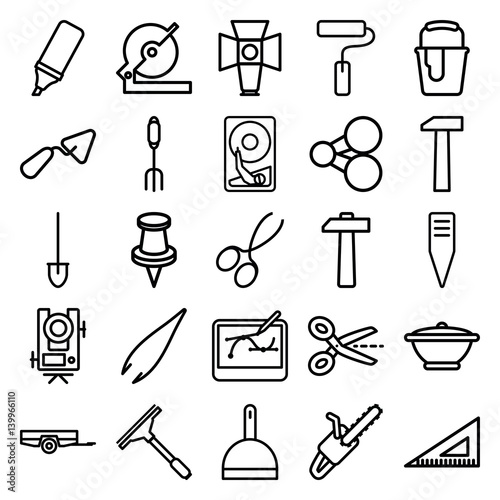 Set of 25 tool outline icons