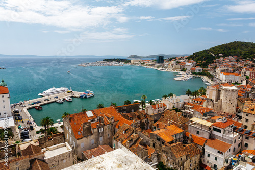 Top view of the historic part of town summer sunny Split  Croatia from Split Cathedral.