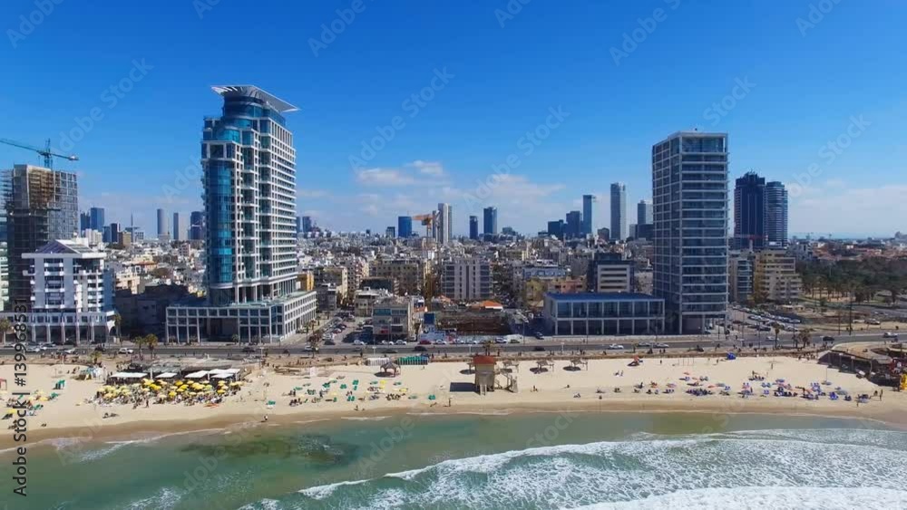 Tel Aviv Coastline, Moving in from the mediterranean sea - Aerial footage Tel Aviv Coastline, Moving in from the mediterranean sea - Aerial footage