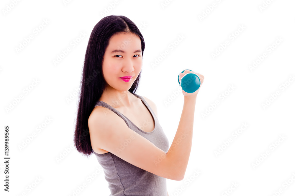 Asian teenager lifting dumbbell Asian teenager lifting dumbbell