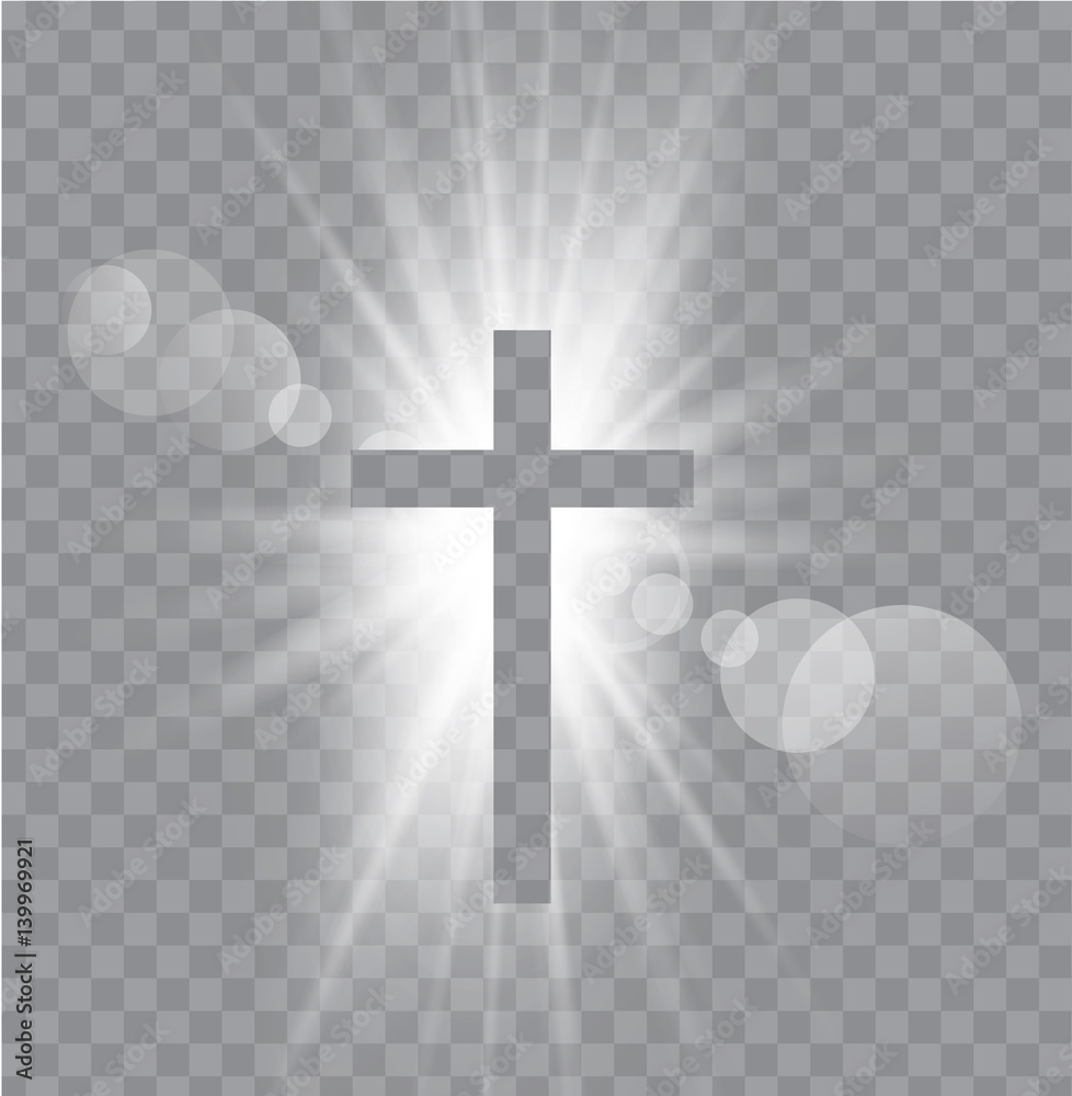 Fototapeta premium Religioush three crosses with sun rays transparent background