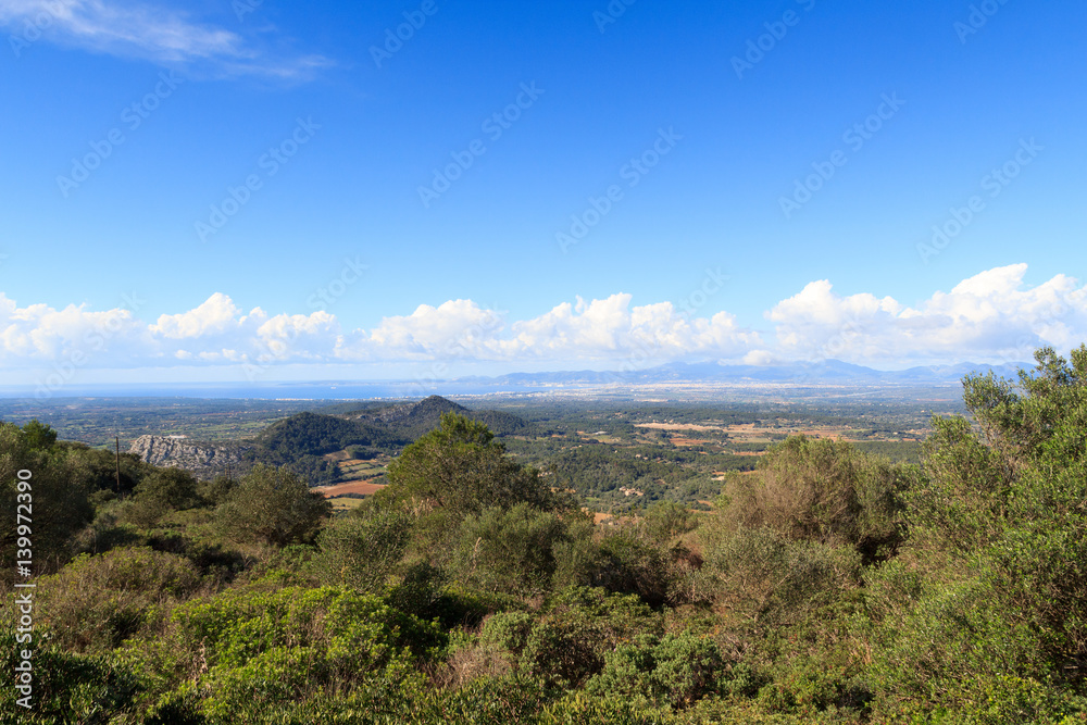Palma de Majorca panorama, Serra de Tramuntana mountains and Mediterranean Sea, Spain
