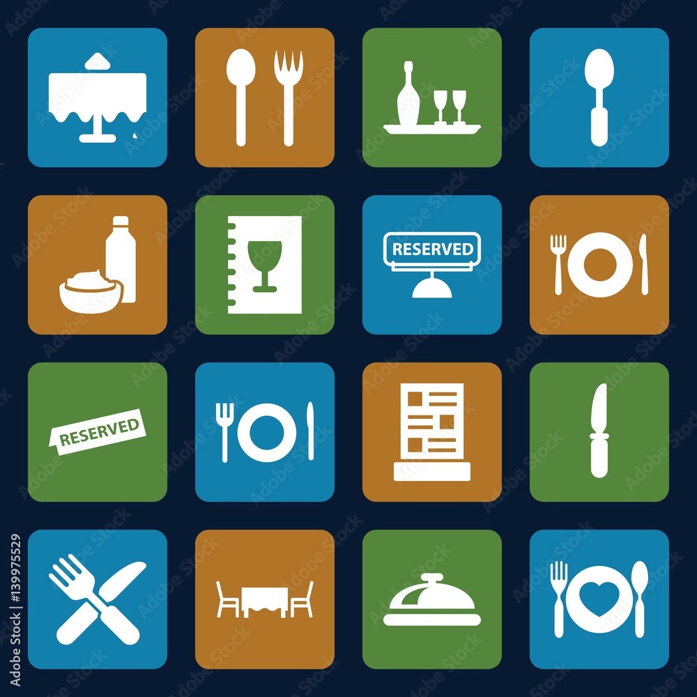 Set of 16 dining filled icons Set of 16 dining filled icons