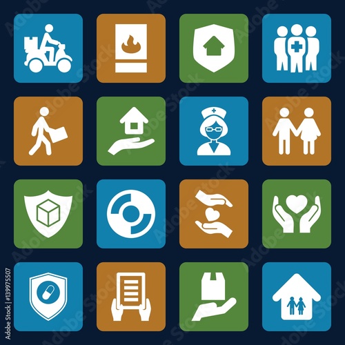 Set of 16 insurance filled icons