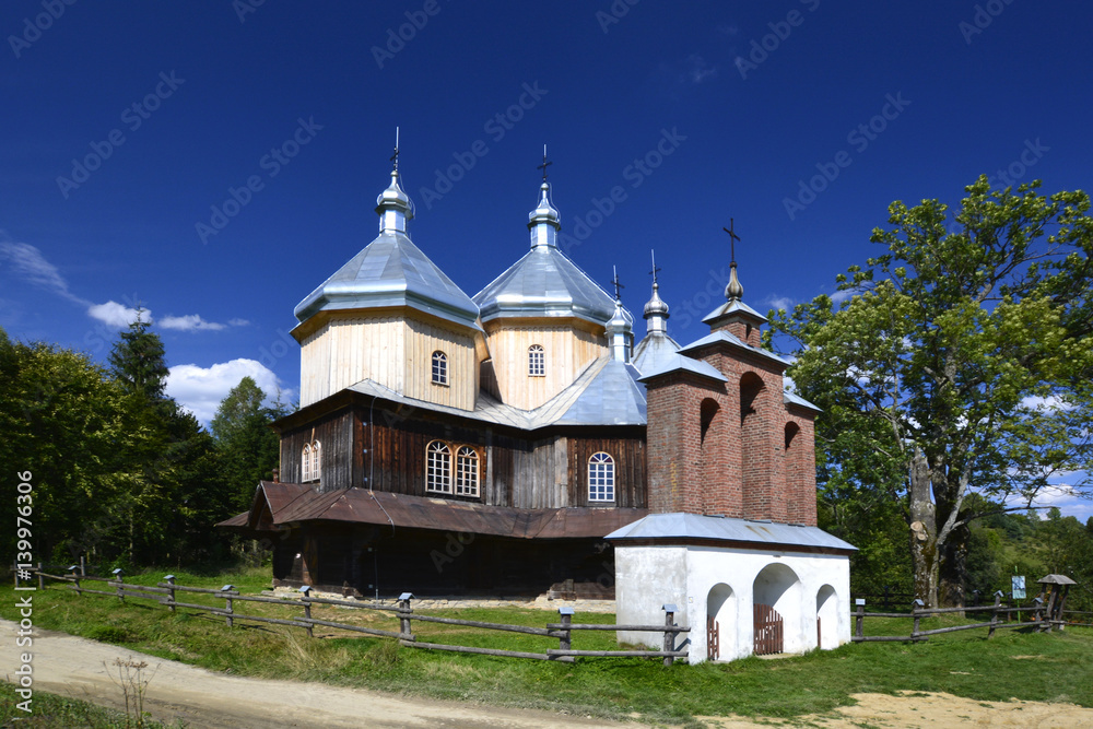 ancient greek catholic wooden church in Bystre near Ustrzyki Dolne