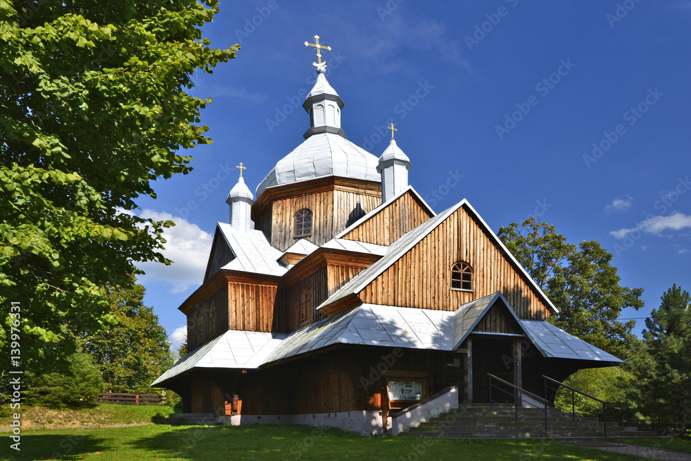 ancient greek catholic wooden church in Hoszow near Ustrzyki Dolne