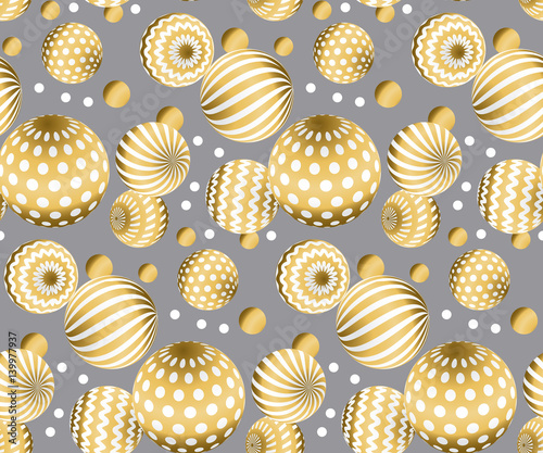 Abstract beads seamless pattern in gold xmas color. Concept yellow metal deco...
