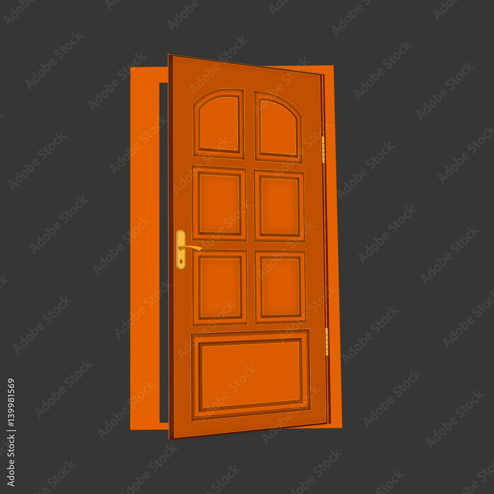 Brown wooden door isolated flat icon on white background Brown wooden door isolated flat icon on white background