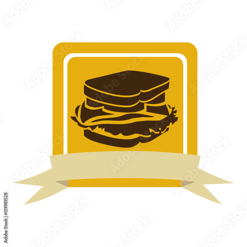 colorful square frame with ribbon and sandwich food icon vector illustration