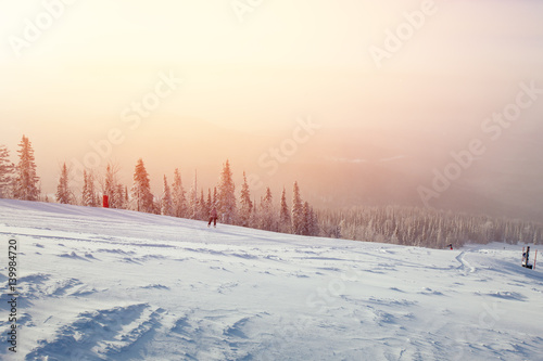 Sunrise at the ski resort of Sheregesh, Siberia, Russia