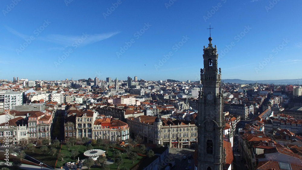 Aerial View of Clerigos Church in Porto, Portugal