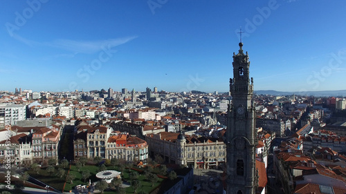 Aerial View of Clerigos Church in Porto, Portugal © gustavofrazao