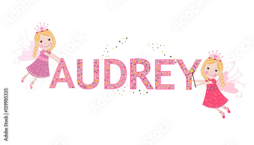 Audrey female name with cute fairy tale photo